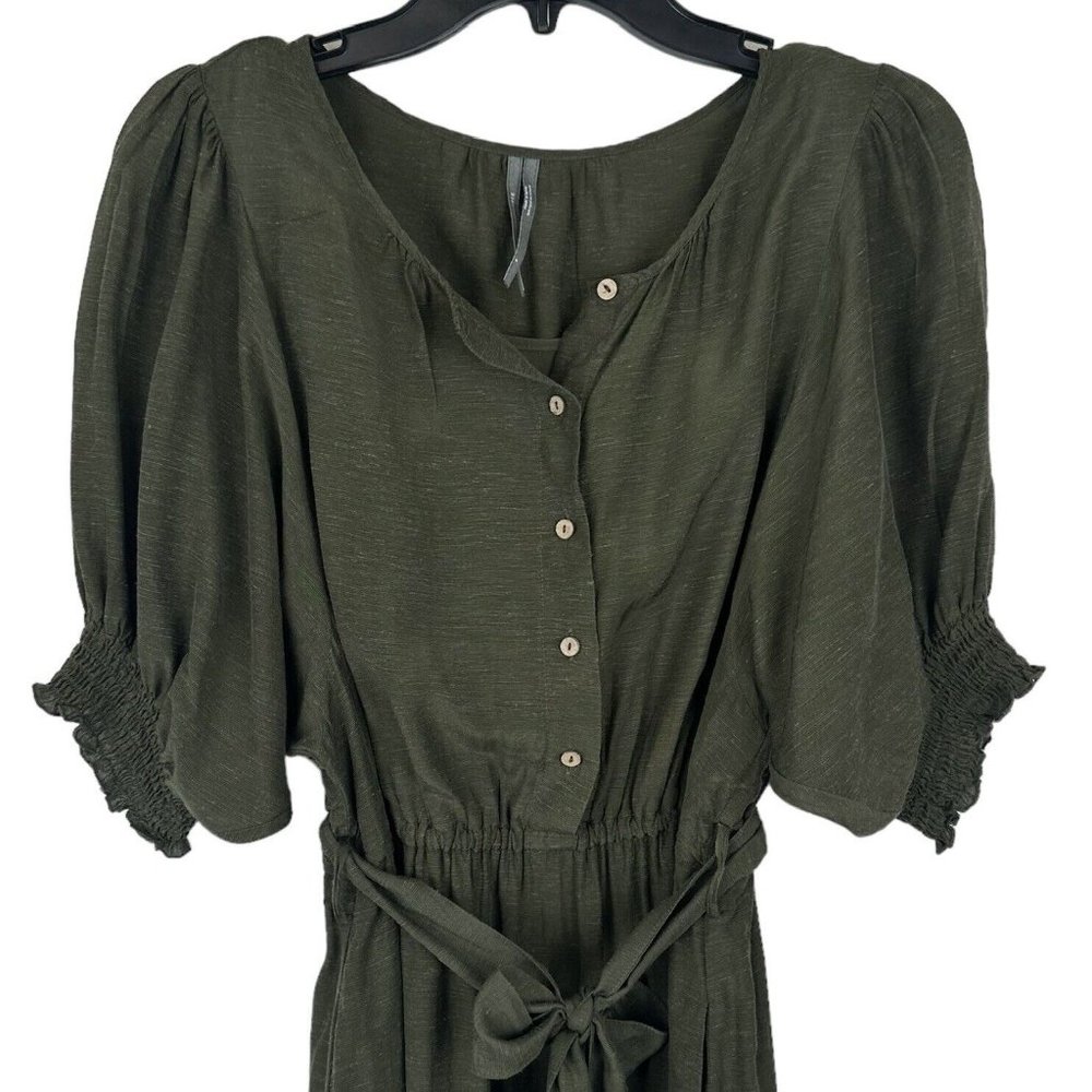 Anthropologie Shirt Dress Womens Small Nicole Linen Blend Green Puff Sleeve - Picture 5 of 14